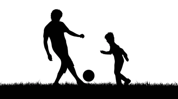Vektor Silhuett Pojke Som Spelar Fotboll Vit Bakgrund — Stock vektor