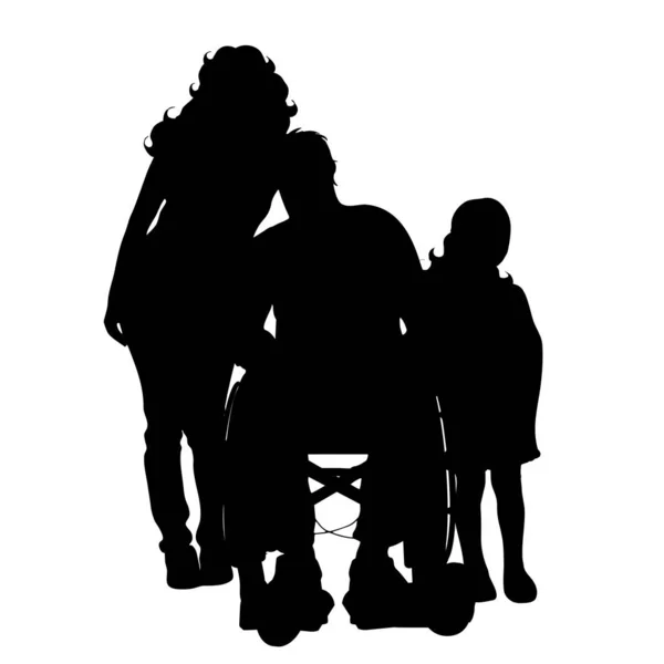 Vector Silhouette Family Man Wheelchair White Background — Stock Vector
