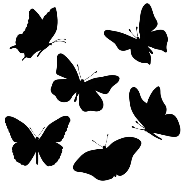 Beyaz Arka Plan Üzerinde Kelebeklerin Siluet Vektör — Stok Vektör