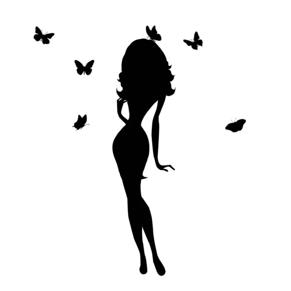 Vector Silhouette Woman Butterfly — Stock Vector