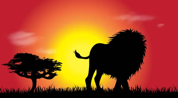 Silhouette Vectorielle Lion Savane — Image vectorielle