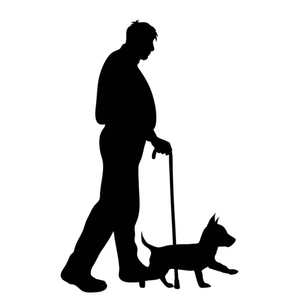 Vector Silhouet Van Man Met Hond Witte Achtergrond — Stockvector