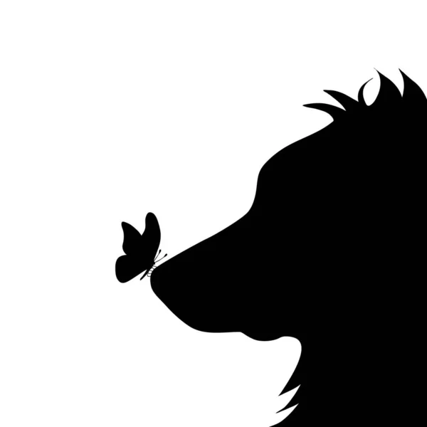 Silueta Vectorial Perro Con Mariposa Sobre Fondo Blanco — Vector de stock