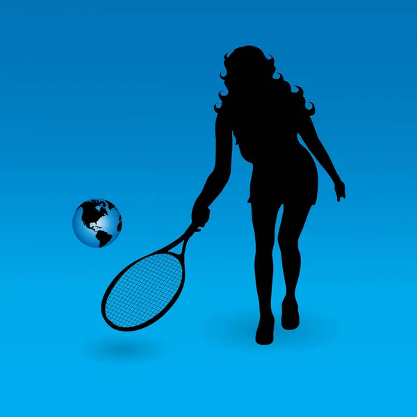 Vector Silhouet Van Meisje Tennissen Met Wereld — Stockvector