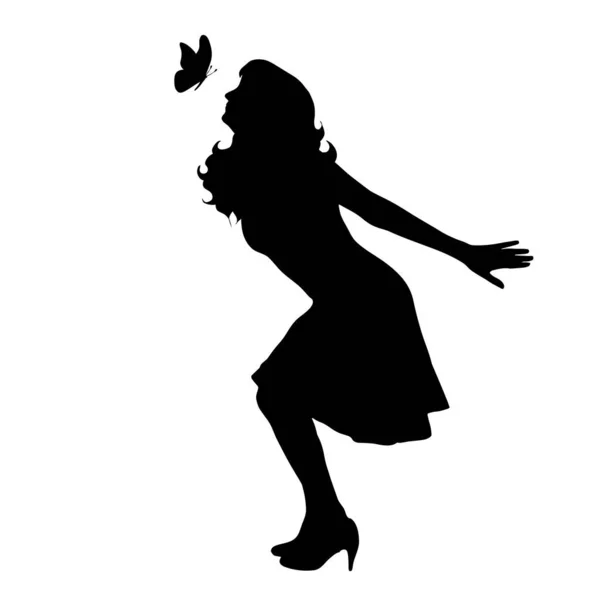 Vector Silhouette Girl Butterfly White Background — Stock Vector