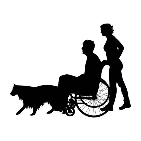 Vektor Silhouette Einer Familie Mit Mann Rollstuhl Auf Weißem Hintergrund — Stockvektor