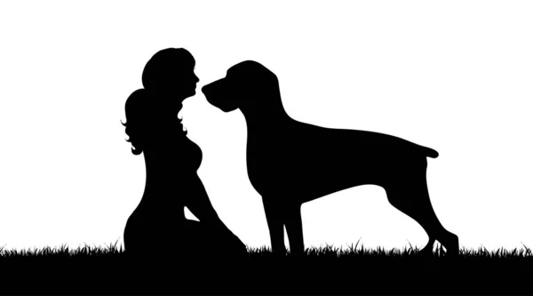 Vector Silhouette Girl Dog White Background — Stock Vector