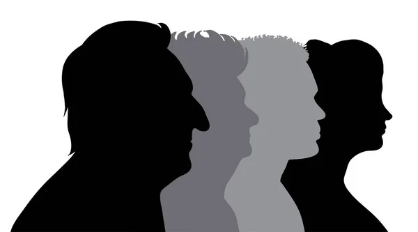 Vector Silhouette Faces Different People — Stock Vector
