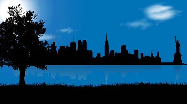 Illustration Vectorielle New York Sur Fond Bleu — Image vectorielle