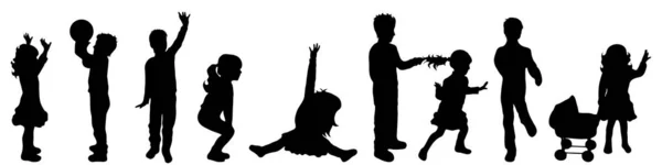 Silhouette Vectorielle Enfants Sur Fond Blanc — Image vectorielle