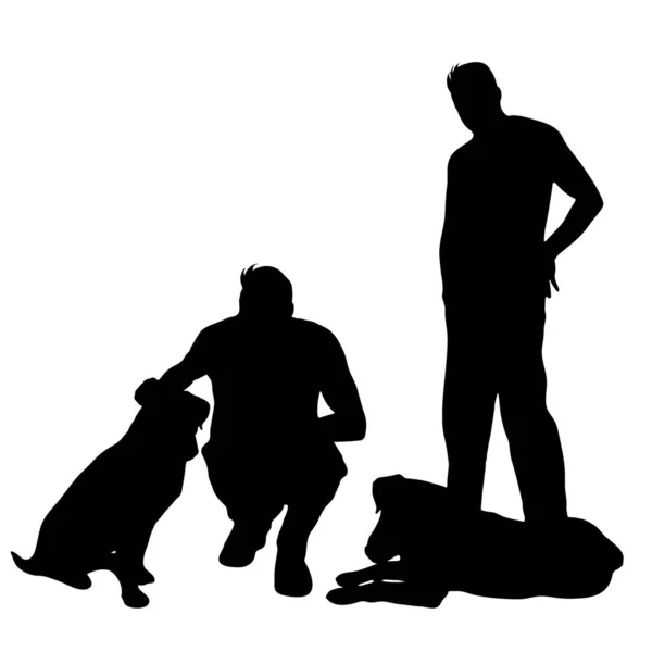白い背景の上に犬と人間のベクトル シルエット — ストックベクタ