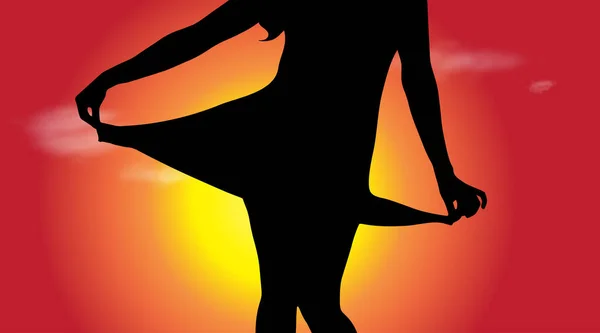 Vector Silhouette Girl Who Dance Sunset — Stock Vector