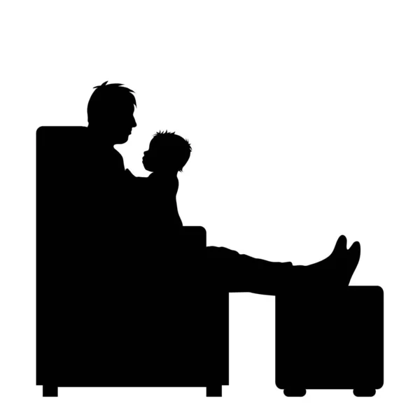 Vektor Silhouette Des Mannes Mit Baby Auf Weißem Hintergrund — Stockvektor