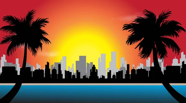 Vector Illustration City Sunset — Stock Vector