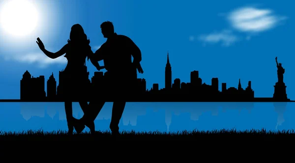 Ilustración Vectorial Nueva York Con Pareja Que Baila — Archivo Imágenes Vectoriales