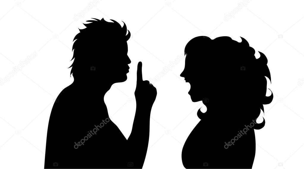 Vector silhouette of couple on white background.