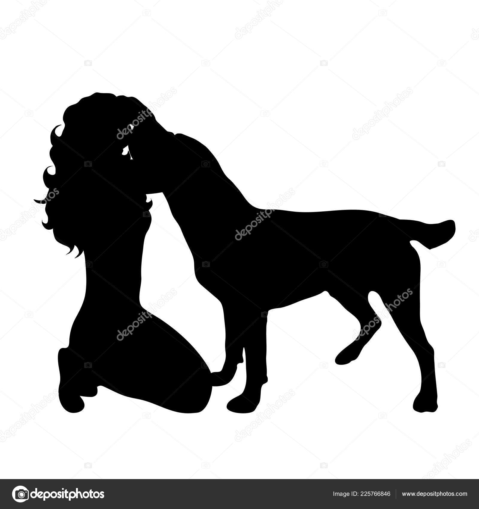 Vektor Silhouette Der Traurige Frau Mit Hund Weißen Hintergrund