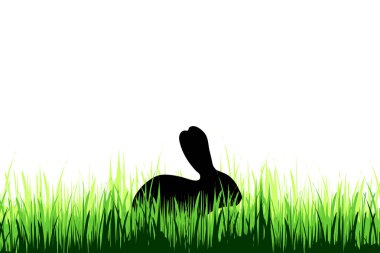 Beyaz zemin üzerinde bir çayır üzerinde tavşan vektör silüeti.