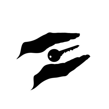 Vektör siluet el korumak anahtar beyaz arka plan üzerinde.