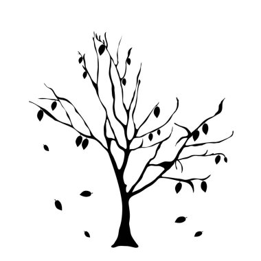 Ağaç beyaz zemin üzerine siluet vektör.