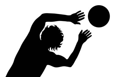 Beyaz arka plan üzerinde voleybol oynayan adamın siluet vektör.