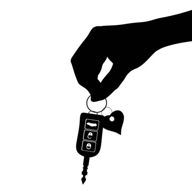 Vektör siluet el göstermek arabalar anahtar beyaz arka plan üzerinde.