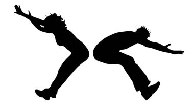 Beyaz zemin üzerine atlamak insanların siluet vektör.