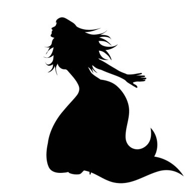 Beyaz arka plan üzerinde uzun elbise ile kadın silüeti vektör.