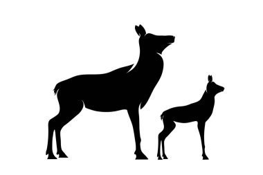 Beyaz arka plan üzerinde bebek ile arka geyik silüeti vektör.