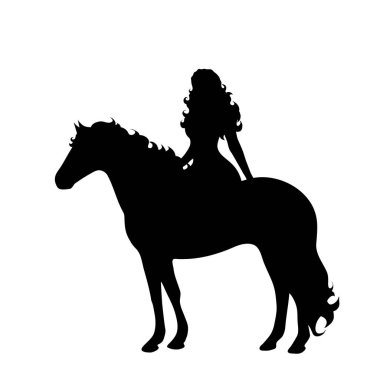 Beyaz arka plan üzerinde at ile kadın silüeti vektör.