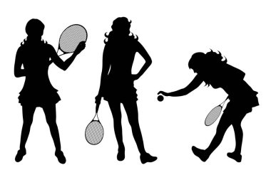 Beyaz arka plan üzerinde tenis oynayan kadın silüeti vektör.