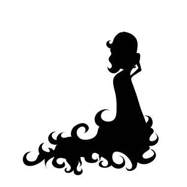 Beyaz arka plan üzerinde uzun elbise ile kadın silüeti vektör.