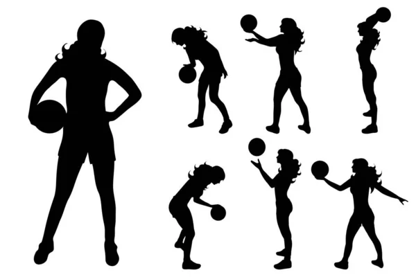 Vector Silhouet Van Vrouw Die Spelen Volleybal Witte Achtergrond — Stockvector