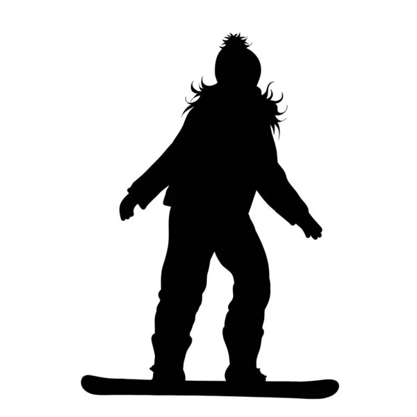 Vector Silhouette Girl Who Rides Snowboard — Stock Vector