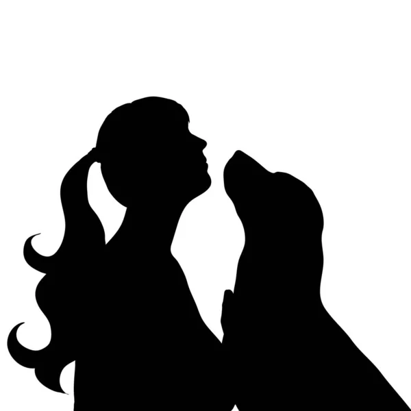 Vector Silhouette Woman Dog White Background — Stock Vector