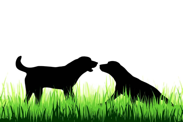 Vector Silhouet Van Hond Een Weide Witte Achtergrond — Stockvector