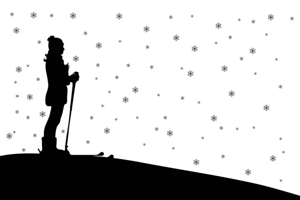 Векторный Силуэт Женщины Катающейся Лыжах — стоковый вектор