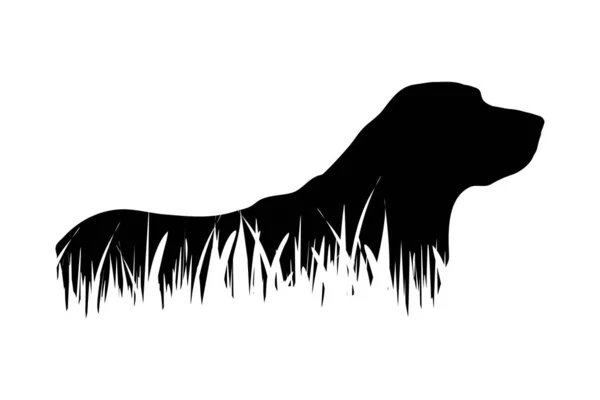 Vector Silhouette Dog Grass White Background — Stock Vector