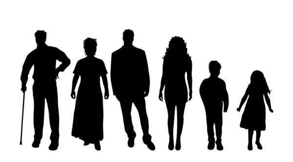 Vector silhouette of family on white background.
