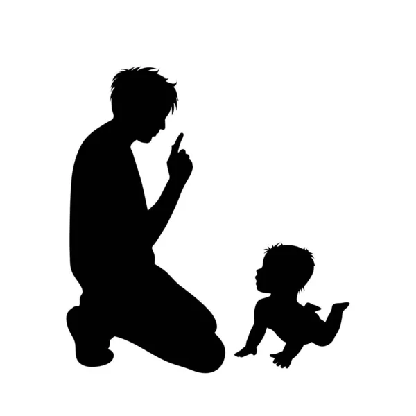 Vector Silhouet Van Vader Met Baby Witte Achtergrond — Stockvector