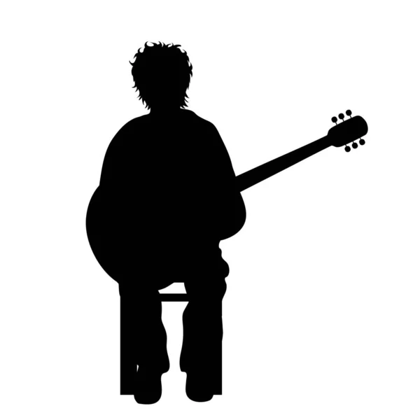 Vector Silhouette Woman Who Play Guitar White Background — Stock Vector