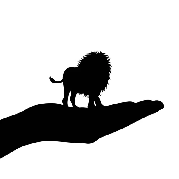 Silhouette Vectorielle Main Avec Lion Sur Fond Blanc — Image vectorielle