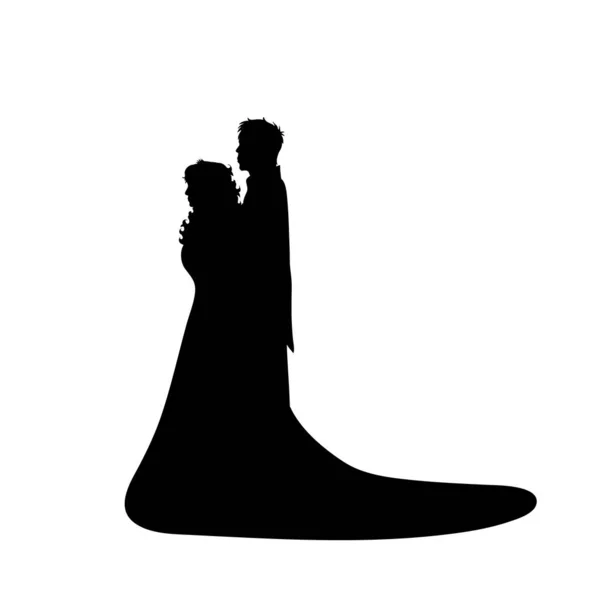 Vektor Silhouette Der Braut Mit Bräutigam Auf Weißem Hintergrund — Stockvektor