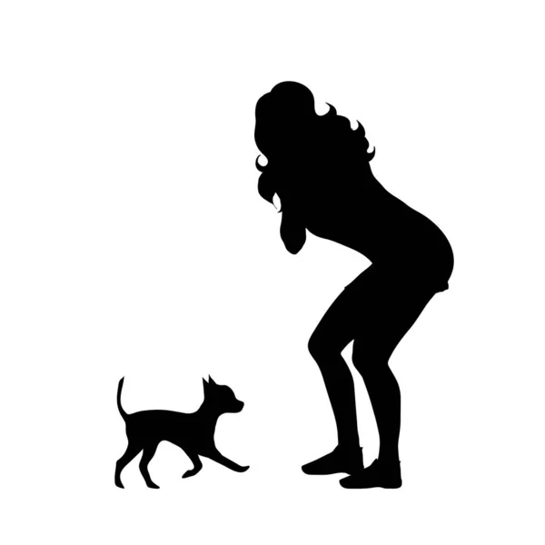 Vector Silhouette Woman Dog White Background — Stock Vector