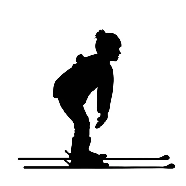 Vector Silhouette Child Ski White Backgorund — Stock Vector