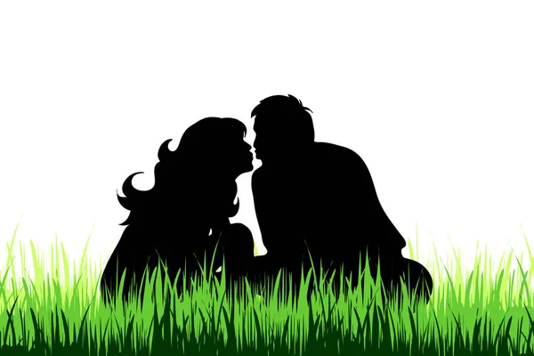 Vector Silhouette Couple Meadow — Stock Vector