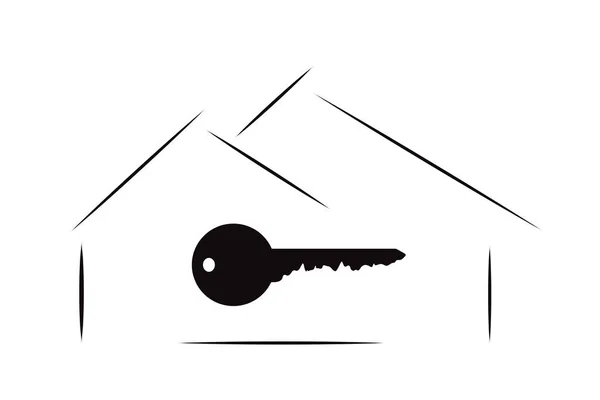 Silhouette Vectorielle Maison Avec Clé Sur Fond Blanc — Image vectorielle