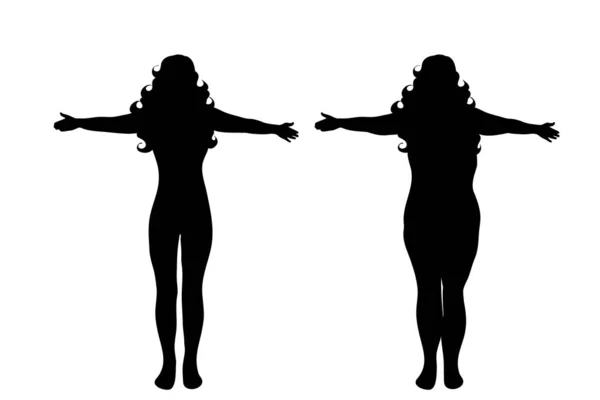 Silhouette Vectorielle Femme Mince Grosse Sur Fond Blanc — Image vectorielle