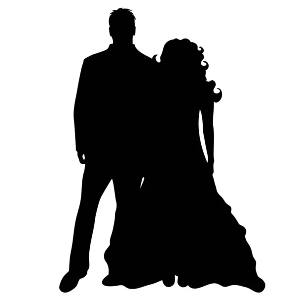 Vector Silhouette Bride Groom White Background — Stock Vector