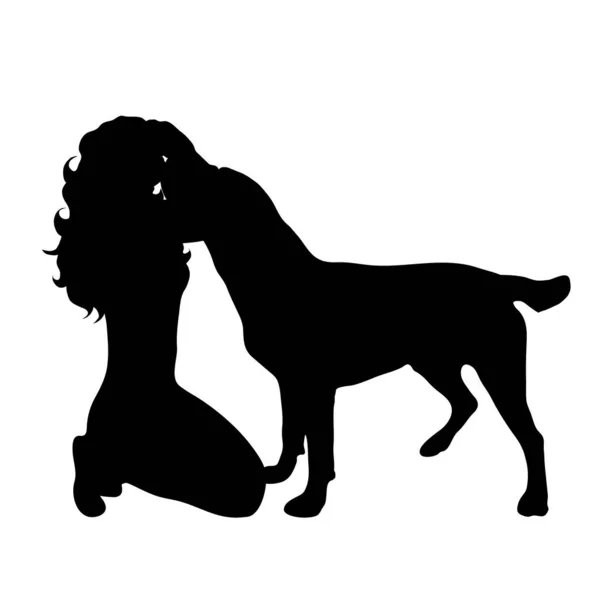 Vector Silhouette Sad Woman Dog White Background — Stock Vector
